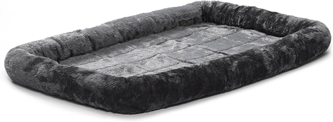 MidWest Homes for Pets QuietTime Dog Bed – Gray Faux Fur Bolster, Ultra-Soft and Machine Washable, Fits 48-Inch Crates and Carriers, for Extra-Large Breed Dogs