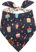 Birthday Dog Bandana for Medium Large Dog, Navy Blue Sprinkle Cake Design, Reversible Soft Breathable Adjustable Scarf Party Outfit Gift Boy Girl Accessory FW3