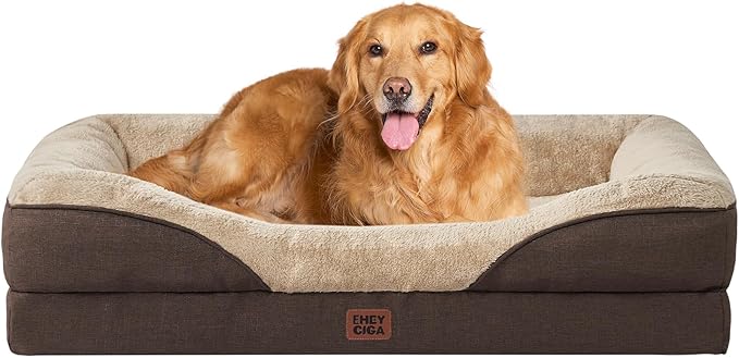 EHEYCIGA Orthopedic XL Dog Bed for Large Sized Dog, 48x35x7.5 Inch Extra Large Memory Foam Dog Couch Bed with Sides, Waterproof Liner & Washable Removable Cover, Bolster Pet Sofa, Brown