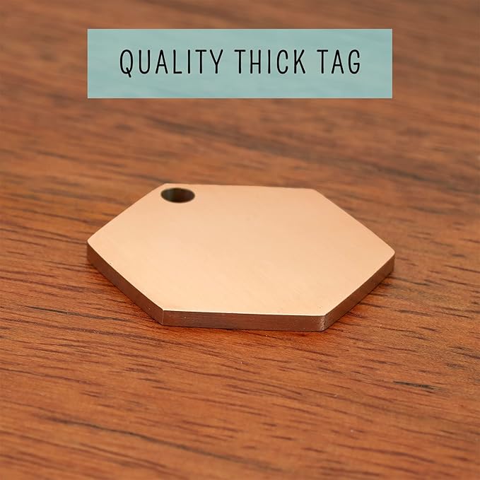 Ultra Joys Stainless Steel Pet ID Customized Personalized, Front and Back Engraving, Hexagon Mountain Design, Rose Small