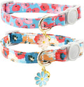 Faygarsle 2 Pack Breakaway Cat Collar with Bells for Girl Cats Cute Pink Collar with Flower Charm Floral Girly Spring for Cats
