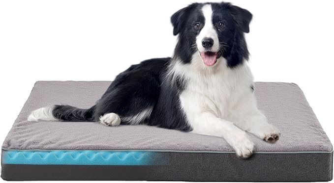 Cooling Dog Beds for Large Dogs, Washable Orthopedic Dog Bed for Crate with Joint Relief Memory Foam, Waterproof Liner and Plush Cover (36’’x 27’’)