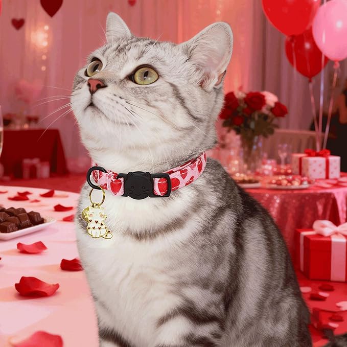 Elegant little tail 2 Pack Cat Collar- Valentines Cat Collars Breakaway with Bell Pendant Wedding Kitten Boy Girl Safety Adjustable 7-12 Inch Collar for Small Cats Puppy