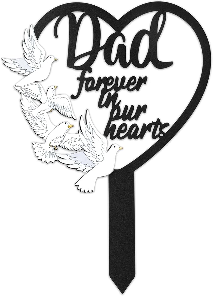 BUoonyer Stake Graves Cemetery Decorations - Dad Metal Memorial Grave Markers, Father Heart Graveyard Sympathy Plaque, Dove Remembrance Graveside Burial Decor Sign for Outside Yard Garden
