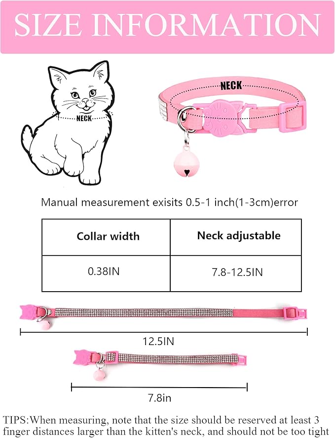Cat Collars for Girl Cats with Rhinestone Soft Velvet,Breakaway Cat Collars with Bell,Adjustable Safe Kitten Collar (Multicolour Purple)