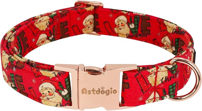 Christmas Dog Collar，Soft Cotton Dog Collars for Small Dogs, Dog Christmas Collar with Santa for Small Medium Large Dogs, Adjustable Red Collars Perfect for Girl or Boy Dog Collars-S