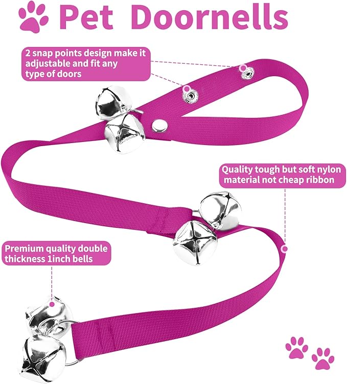 2 Pack Dog Doorbells, Pet Training Bells for Go Outside Potty Training and Communication Device Large Loud Dog Bell Cat Puppy Interactive Toys Adjustable Strap Door Bell (Purple)