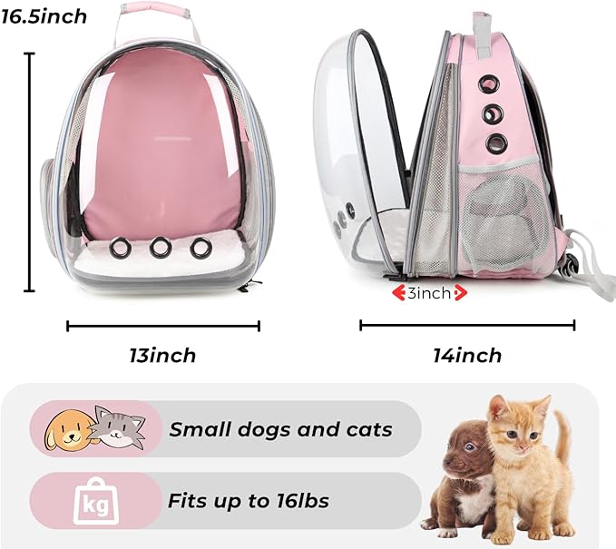 Lollimeow Cat Carrier Backpack, Expandable Bubble Pet Carrier for Cats and Small Dogs, Airline Approved Travel Backpack for Hiking, Walking & Outdoor Adventures - Supports up to 16 lbs