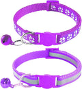 2 Pack Breakaway Cat Collars with Bells, Reflective Design and Claw Print Design, Safety Buckle, Adjustable 7.5-12.5 Inches for Kittens & Cats (Purple)