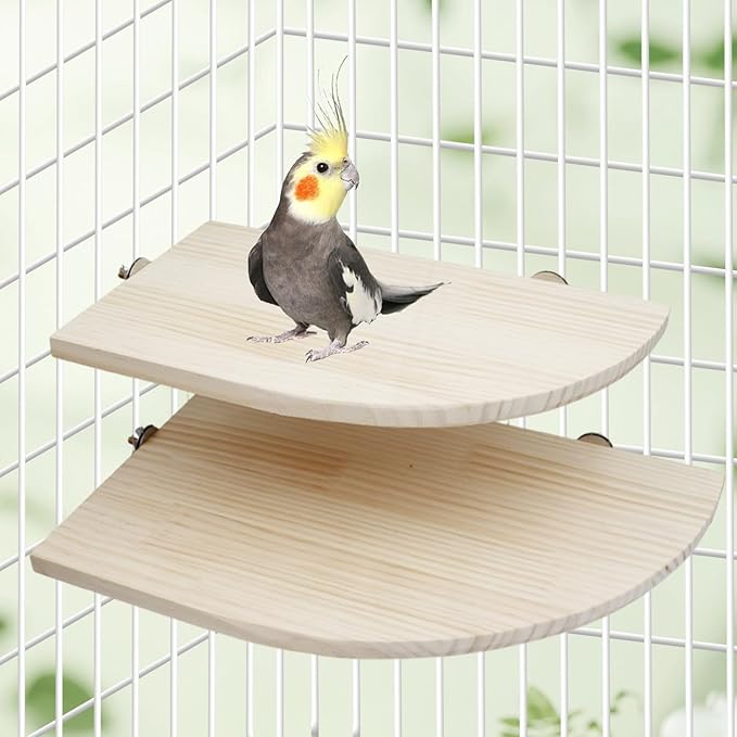 Bird Perch Stand Platform, 13.7 × 7.8 Inch Large Natural Wooden Small Animals Cage Shelf, Cage Accessories for Parrots Parakeets Cockatiels Rats Hamster Guinea Pig Conure Chinchillas