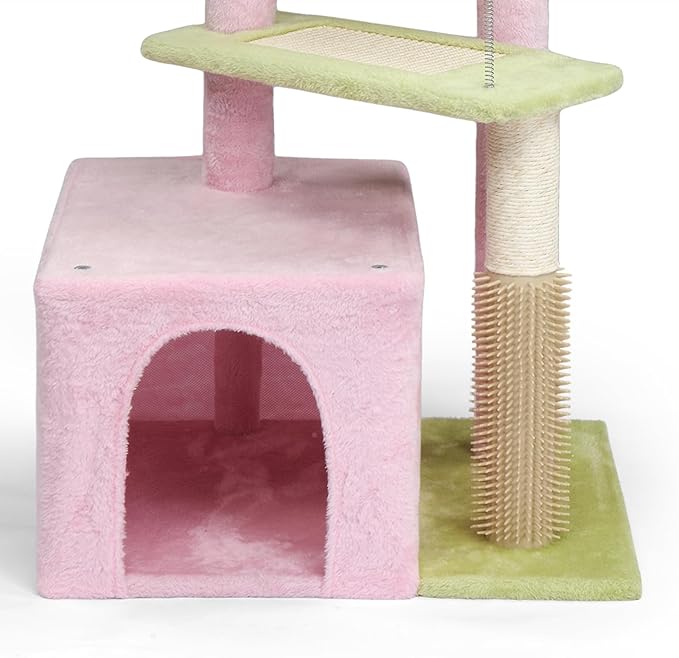 VINGLI Cat Tree, 27 inch Small Cat Tower with Scratching Post and Pad, Cat Condo for Indoor Kittens Padded Top Bed, Cats Indoor Activity Center (Pink & Green)