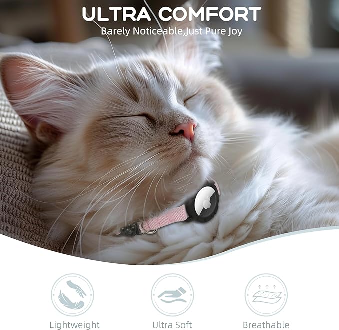 AirTag Cat Collars, Stretchy Collar with Apple AirTag Holder and Bell, Breakaway Ultra Design Elastic GPS Tracking Collars for Cats and Puppies, (7.5-12.5 Inch), Pink
