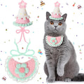 Sanwuta 2 Pcs Cat Birthday Party Supplies, Knit Cat Hat Kitten Birthday Bib Knit Bandana Pet Party Costume Headwear Accessories for Puppy Kitten Small Dogs Animals(Pink)