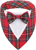 ADOGGYGO Christmas Dog Tuxedo Bandana, Red Plaid Pet Chritstmas Collar with Bowtie, Adjustable Christmas Costume for Small Dogs Pets (S)