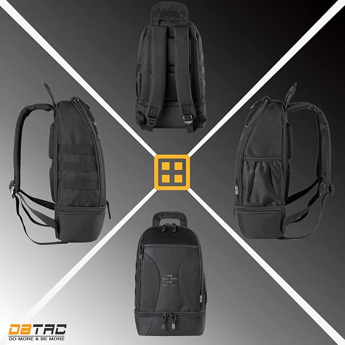 DBTAC Tactical Pet Backpack for Small Dogs & Cats - Compact Travel Bag with Insulated Pocket & 1x Detachable Food Container Included | Outdoor Hiking, Road Trip, Airplane Approved (Black)