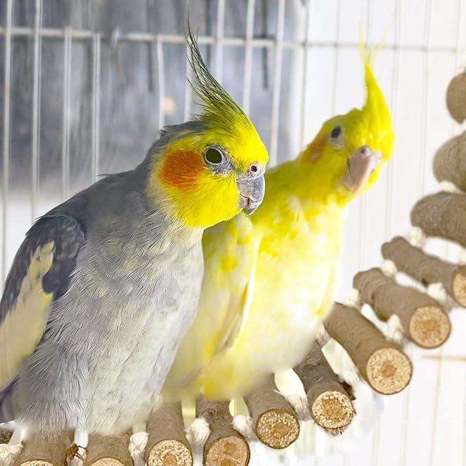 SIMENA Bird Cage Ladder, Parrot Bridge Made of Natural Wood and Rope, Interactive Bird Toy for Small and Medium Sized Birds and Parrots, Parakeets, Cockatiels, Amazon Parrots, Conures etc.