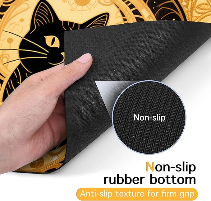 Cat Feedings Mats 20x12 inch Golden Cat Print Pet Bowl Placemat Non Slip Mat for Cats Food and Water Indoor Kitty Feeding Station Elegant Cats Meal Mat for Small Pets Kitchen Floor Use