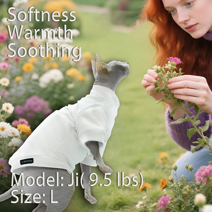 Fleece Sphynx Cat Clothes Soft Hairless Cat Clothes Pullover Cat Sweater for Chihuahua All Season Light and Warm Kitten Cloth for Cats Only Puppy Clothes Small Dog Sweater (White, Large)