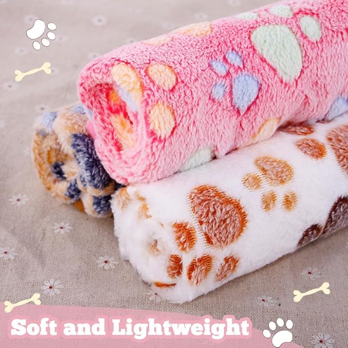12 Pcs Small Dog Blanket Fleece Puppy Blankets Washable Pet Blankets for Cats Soft Flannel Paw Printed Throw for Guinea Pig Indoor Kittens Doggie (23 X 16 Inch, White, Dark Gray, Pink, Camel)
