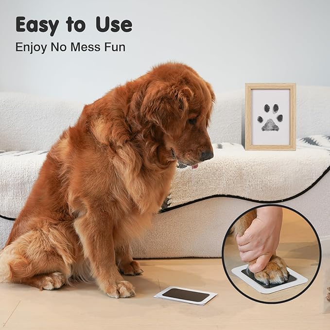 Inkless Paw Print Kit for Dogs,Cats & Babies - Clean Touch Dog Nose & Baby Handprint Kit,Mess Free Dog Paw Print Kit,4-Pcs Ink Pads & 2 Wooden Frames - Keepsake Gifts for Pet Lovers,New Moms