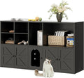 IRONCK Cat Litter Box Enclosure for 2 Cats, Litter Box Furniture Hidden with Double Room and Large Storage Space, Wooden Washroom Furniture, Cat House, Black