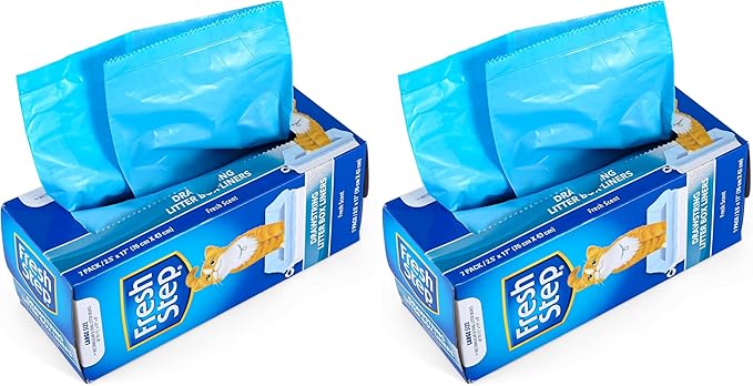 Fresh Step Drawstring Cat Litter Box Liners, Fresh Scent - Kitty Litter Bags for Rectangle or Oval Large Litterboxes, Size Large, 30" x 17" - 7 Count (Pack of 2)