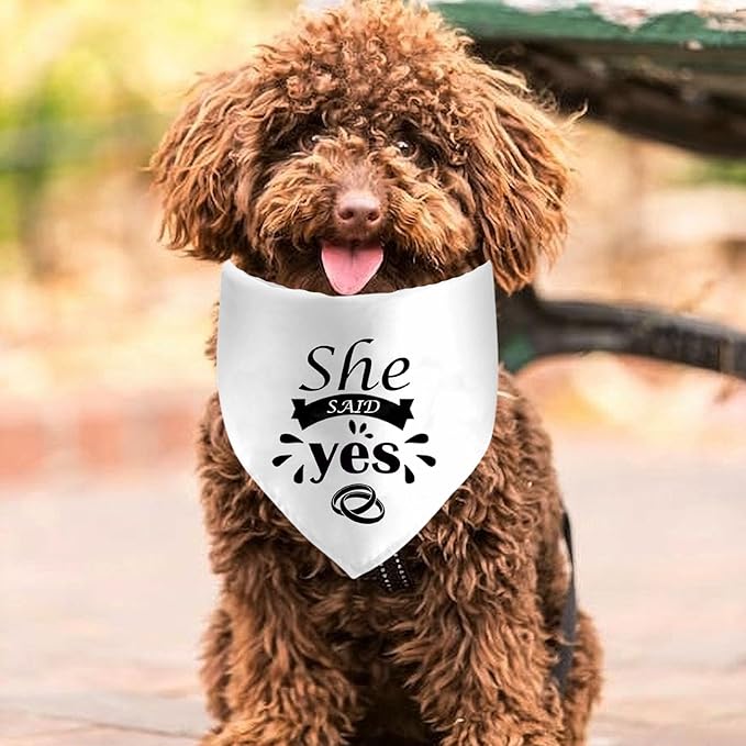 She Said Yes Dog Bandanas, Wedding Dog Scarf, Engagement Announcement Pet Scarf Accessories, Adjustable Dog Bandanas for Small Medium Larger Dogs Cats (White)