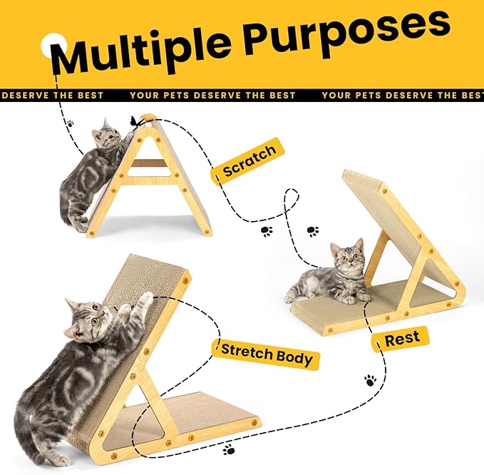 A-Frame Cat Scratcher Vertical & Horizontal Scratching pad for Multiple Cats, Double-Sided Scratch & Lounge Cardboard, Reclaimed Wood Look, Easy Assembly