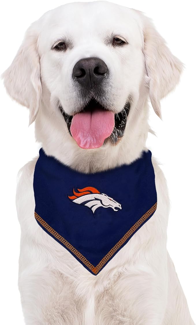 Pets First NFL Denver Broncos TIE Bandana, Large/X-Large. Dog Bandana Scarf Bib for Pet Cat Dog. The Ultimate Game-Day, Party Bandana (DEN-3550-L-XL)