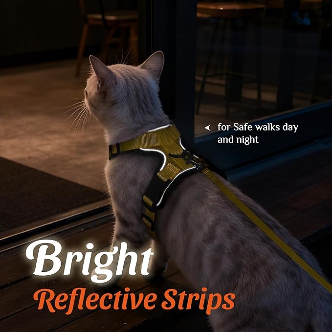 Dooradar Cat Harness and Leash Set, Escape Proof Safe Adjustable Kitten Vest Harnesses for Walking, Easy Control Soft Breathable Mesh Jacket with Reflective Strips for Cats, Yellow, XXS