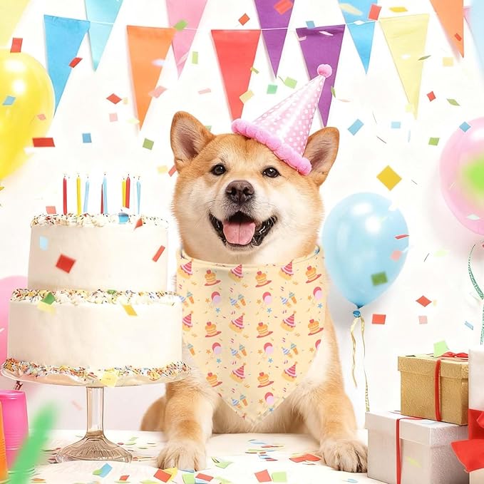 Birthday Dog Bandanas, Double Side Reversible Large Pet Scarves, Celebration Set, Adjustable Triangle Holiday Bandanas for Dogs Girl Boy Pets