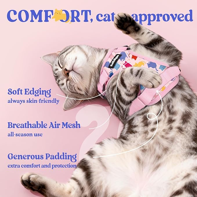 rabbitgoo Cat Harness and Leash for Walking, Escape Proof Soft Adjustable Vest Harnesses for Cats, Easy Control Breathable Reflective Strips Jacket, Purrty Pink, XXS