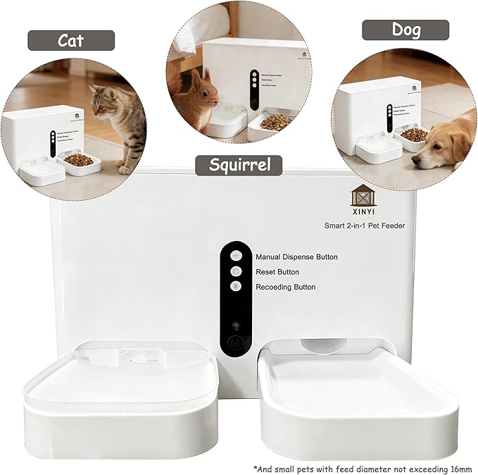 Automatic Pet Feeder and Water Dispenser 2-in-1 Set with WiFi, Proximity Sensor, Easy APP Operation, Real-time Video Monitoring for Cats and Dogs