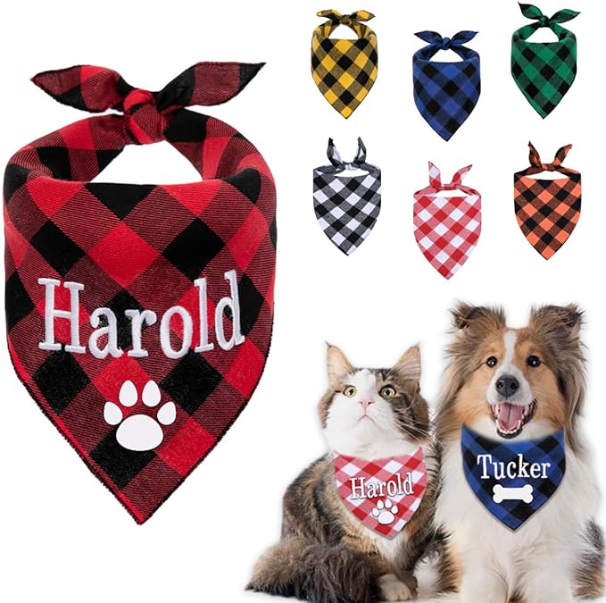 Personalized Dog Bandana Embroidered Name Custom Neckwear Dog Scarf Triangle Bibs Kerchief Pet Costume Accessories for Small Medium Large Dogs Cats Pets Birthday Gift