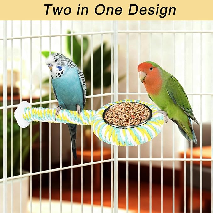 ASOCEA Bird Perch Feeding Cup,Bird Bowls for Cage Parakeet Feeder Parrot Food Bowls Parrot Cage Accessory for Budgie Lovebird Cockatiel Parakeet Canary Finch Small Parrots,Colorful