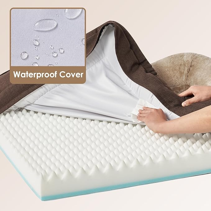 EHEYCIGA Orthopedic Dog Bed for Medium Dog, 35x22x6.5 Inch Memory Foam Dog Couch Bed with Sides, Waterproof Liner & Washable Removable Cover, Bolster Pet Sofa, Brown