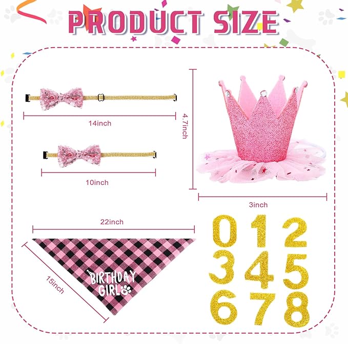 Weewooday Dog Birthday Party Supplies Birthday Boy Girl Cake Bandana Triangle Scarf Party Hat Dog Bow Tie Collar with Numbers for Large Medium Small Dog Puppy 1st Birthday(Novel Style,Medium)