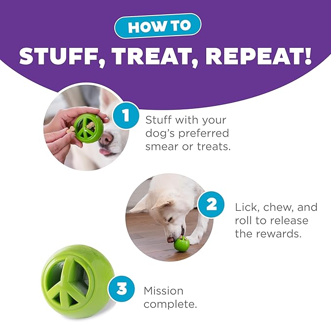 Outward Hound Nooks Peace Interactive Durable Treat-Dispensing Dog Toy, Stuffable Puzzle Ball for Solo Play or Pair with Large Snoop, Mint-Scented, BPA-Free