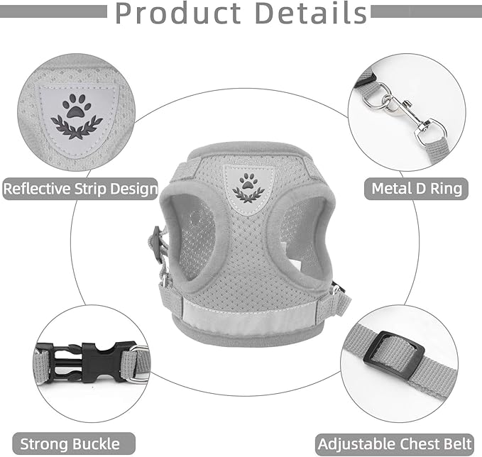 Cat & Dog Vest Harness - All Weather Mesh, Reflective Strap, Step-in Adjustable for Small Cats & Dogs (Gray, S)