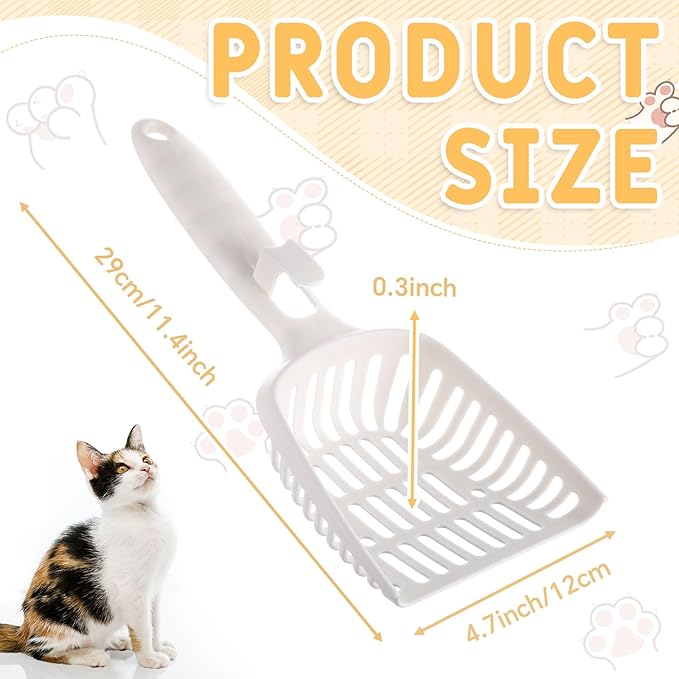 24 Pieces Litter Scoop Bulk for Cats Plastic Pet Kitty Litter Scooper Durable Deep Shovel for Pet Stores Veterinary Clinic, Long Handle White