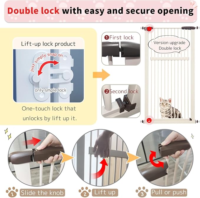 Lumizone Extra Tall Pet Gate 55.12" High Pressure Mounted 50.79"-55.11" Extra Wide (9 Sizes) 1.37" Gap for Cat Dog Stairs Doorway Hallway No Drilling Auto-Close (50.79"-55.11" W, Cream White)