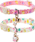 Cat Collar,2Pack Easter Day Cat Collars Cute Breakaway Kitty Collars,Spring Pink Easter Eggs Cat Collar with Bell, Cute Bunny Kitten Collars with Safety Buckle for Girl & Boy Cats