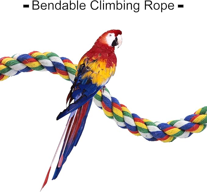 WishLotus Bird Perches, Parrot Colorful Climbing Rope Swing Toys Parrot Stand with Bell and Hanging Clip for Parrots, Budgies, Macaws, Parakeets, and Other Small Birds. (100cm)