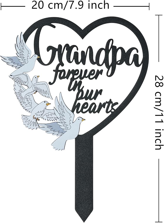 BUoonyer Stake Graves Cemetery Decorations - Grandpa Metal Memorial Grave Markers, Grandfather Heart Graveyard Sympathy Plaque, Dove Remembrance Graveside Burial Decor Sign for Outside Yard Garden