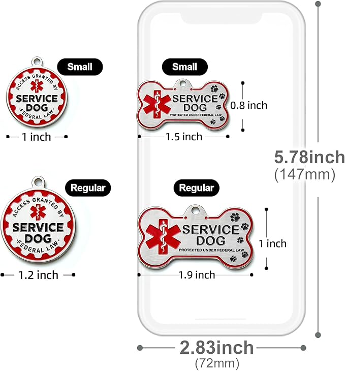 Engraved Personalized Service Dog Tag - Stainless Steel Custom ID Tags for Service Dogs - Essential Therapy Pet Name Badge for Collars, Vests, Harnesses - for Most Breeds, Small to Large