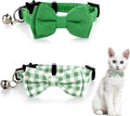 2 Pcs Bowtie Cat Collar with Bell Breakaway Cat Collars Cute Boy Kitten Collar Adjustable Small Puppy Safety Collar Solid Color Plaid Pet Collar (Green)