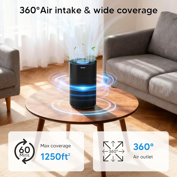 Air Purifiers for Home Bedroom Up to 1250 Ft² - H14 HEPA Air Purifier with Aroma & Sleep Mode - 24dB Small Room Air Purifier for Allergies, Smoke, Dust, Pollen, Pet Dander,4000B,Black