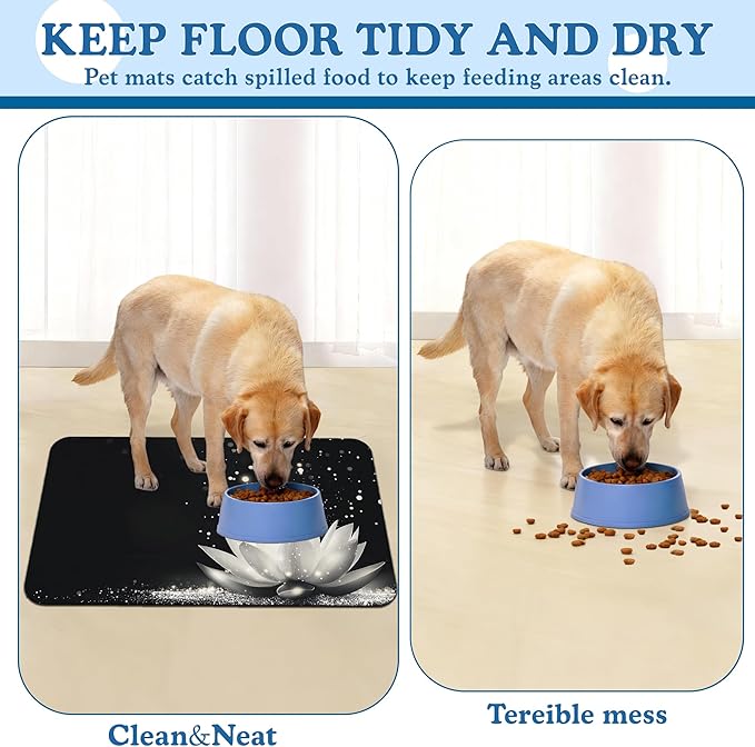 Magic White Lotus Pet Feeding Mat–Christmas Stocking Quick Dry Absorbent Dog Cat Food Mat, Non Slip Waterproof Bowl Placemat for Messy Eaters, Pet Accessories for Floors 16"x24"