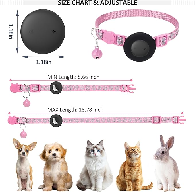 GPS Tracker for Cats, Mini GPS Pet Tracker, IPX8 Waterproof Cat Trackers,No Monthly Fee,Work with Apple Find My(iOS Only),Smart Trackers for Pets-Pink-4