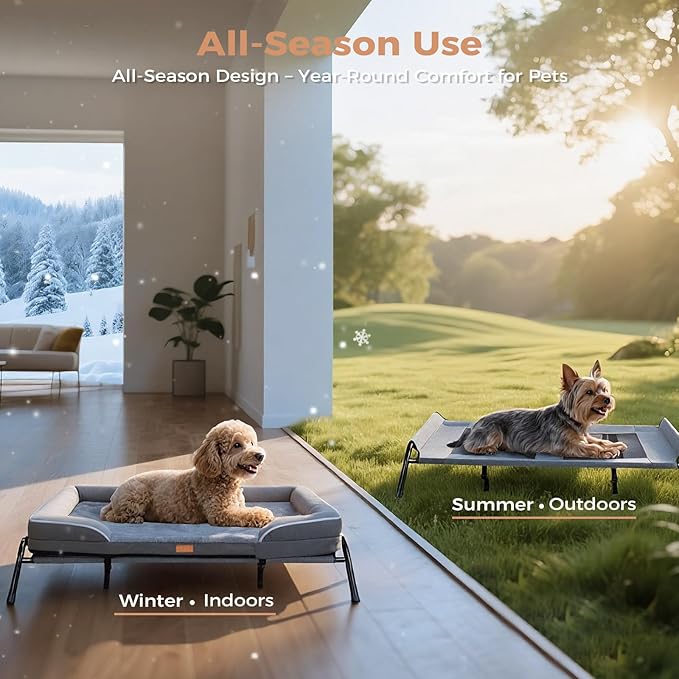 Lekereise Raised Dog Bed for Small Dog 32x25 Inch, Comfortable Orthopedic Pet Beds with Egg Crate Foam, Removable Dogs Couch Bed for Indoor Outdoor, Load 40lb, Grey